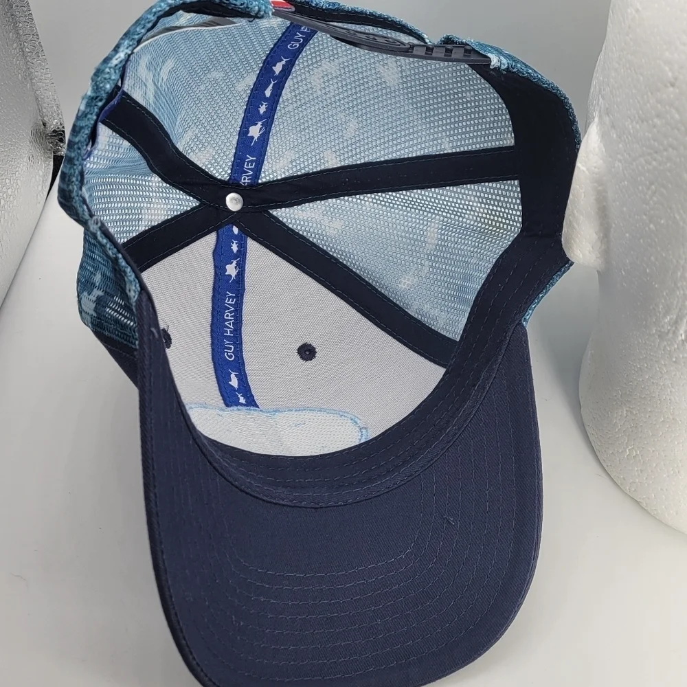 Guy Harvey Hat  Men's Trucker Mesh Hat Navy Blue Adjistable Size OS
